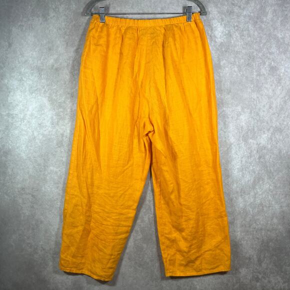 Flax Pants Womens Small Yellow Linen Cropped Pull On Lagenlook Travel Vacation - Picture 5 of 11